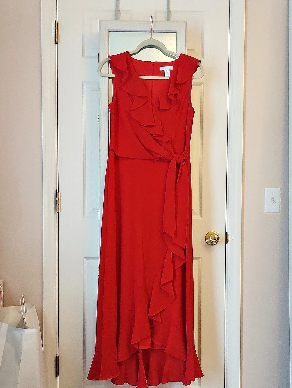 London Times Red Ruffle Maxi Dress Size 10 Like New